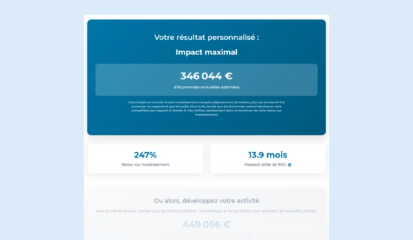 exemple de résultat du calculateur de roi erp btp