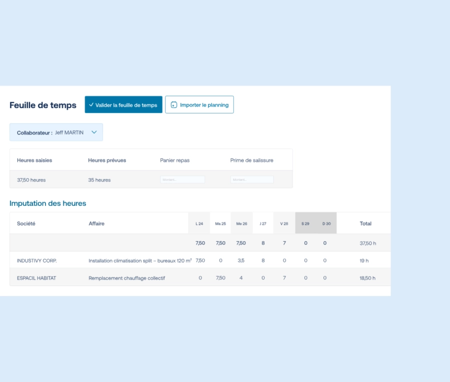 suivi des heures de chantiers