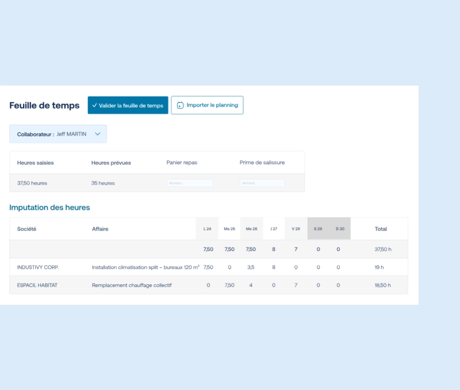 pointage des temps et validation RH