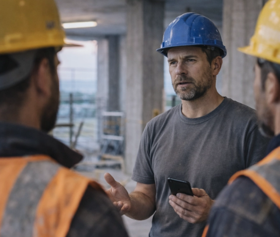 chef d'équipe qui explique à ses compagnons